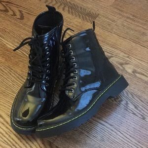 Size 7 black patent leather combat boots